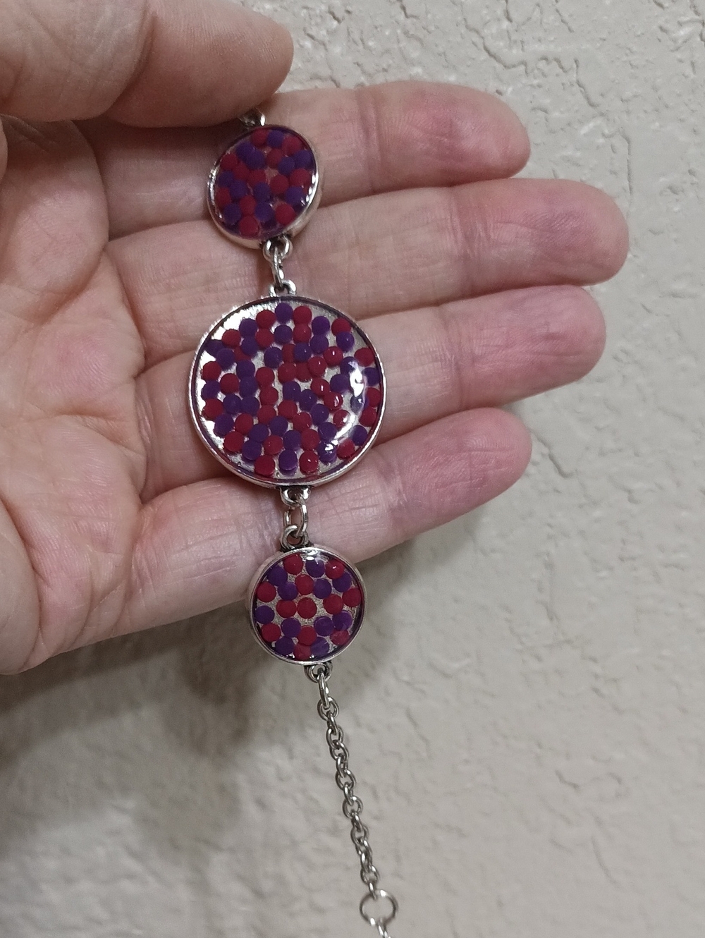 Purple & Pink Dot Circle Drop Bracelet